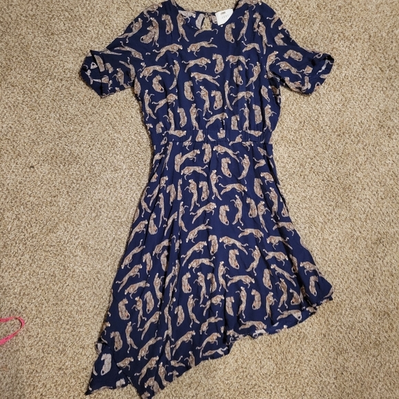 Anthropologie Navy Blue Tiger Printed Dress - Picture 5 of 8